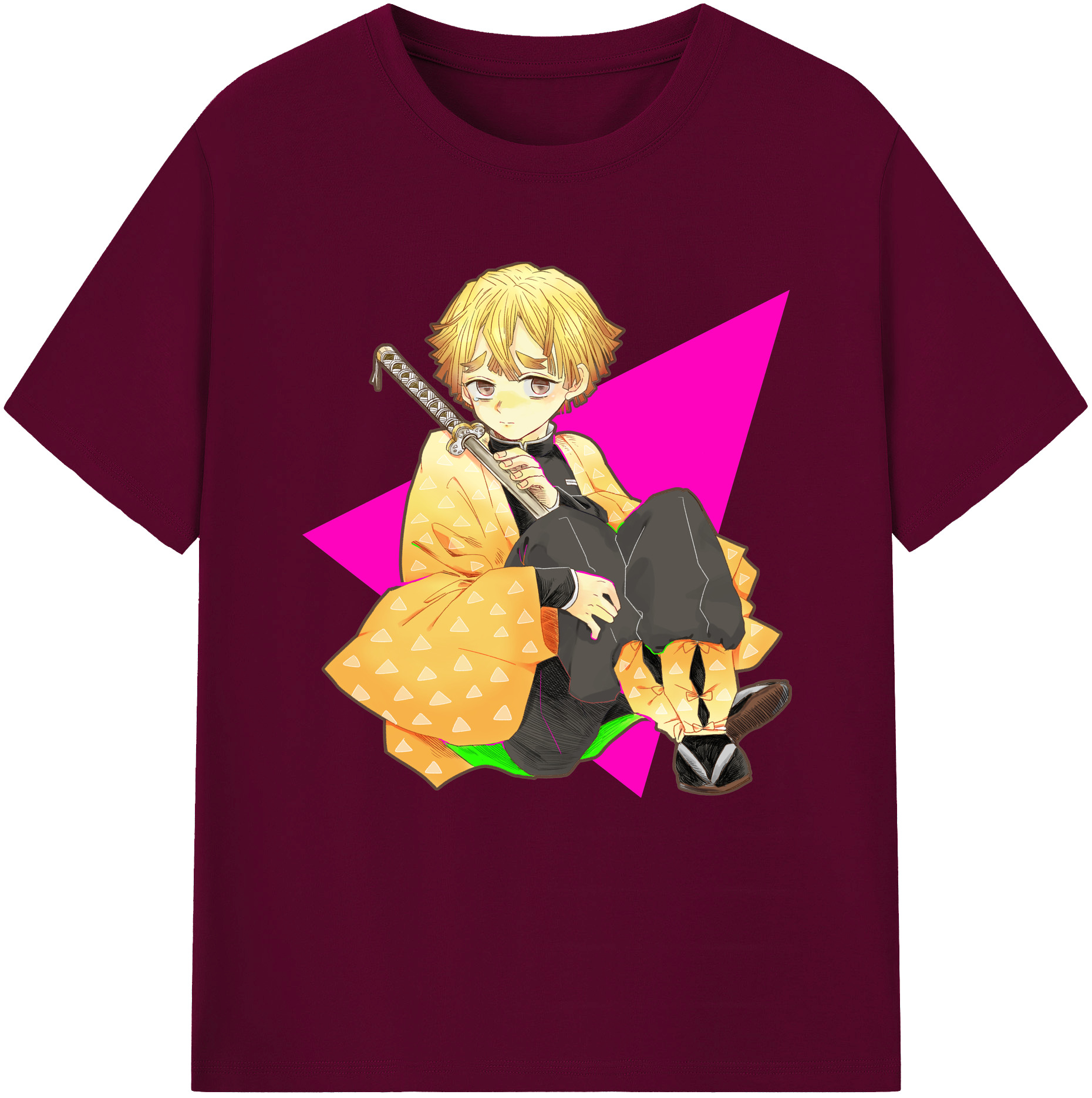 （画像用） 鬼滅の刃（きめつのやいば）我妻 善逸／あがつま ぜんいつ Agatsuma Zenitsu レディースカジュアルプリントTシャツ（綿100％）